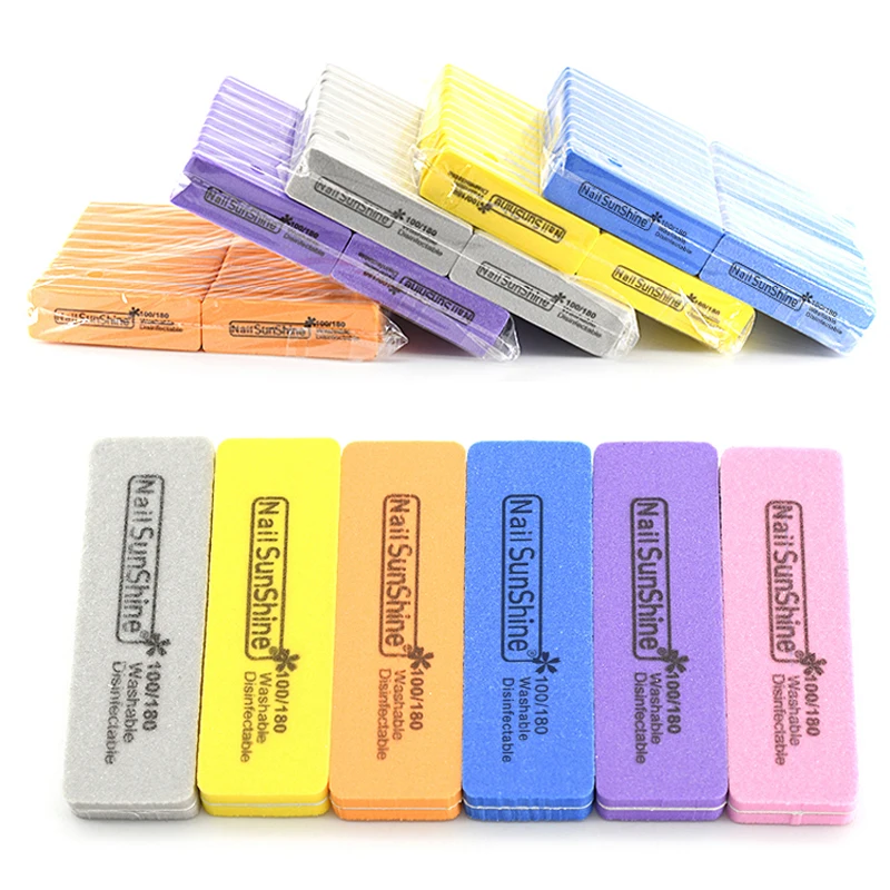 

100 Pcs/Lot Colorful Nail Sponge File Block 100 180 Acrylic Washable Sandpaper Buffing Files Pedicure Tools Accessoreis Supplies