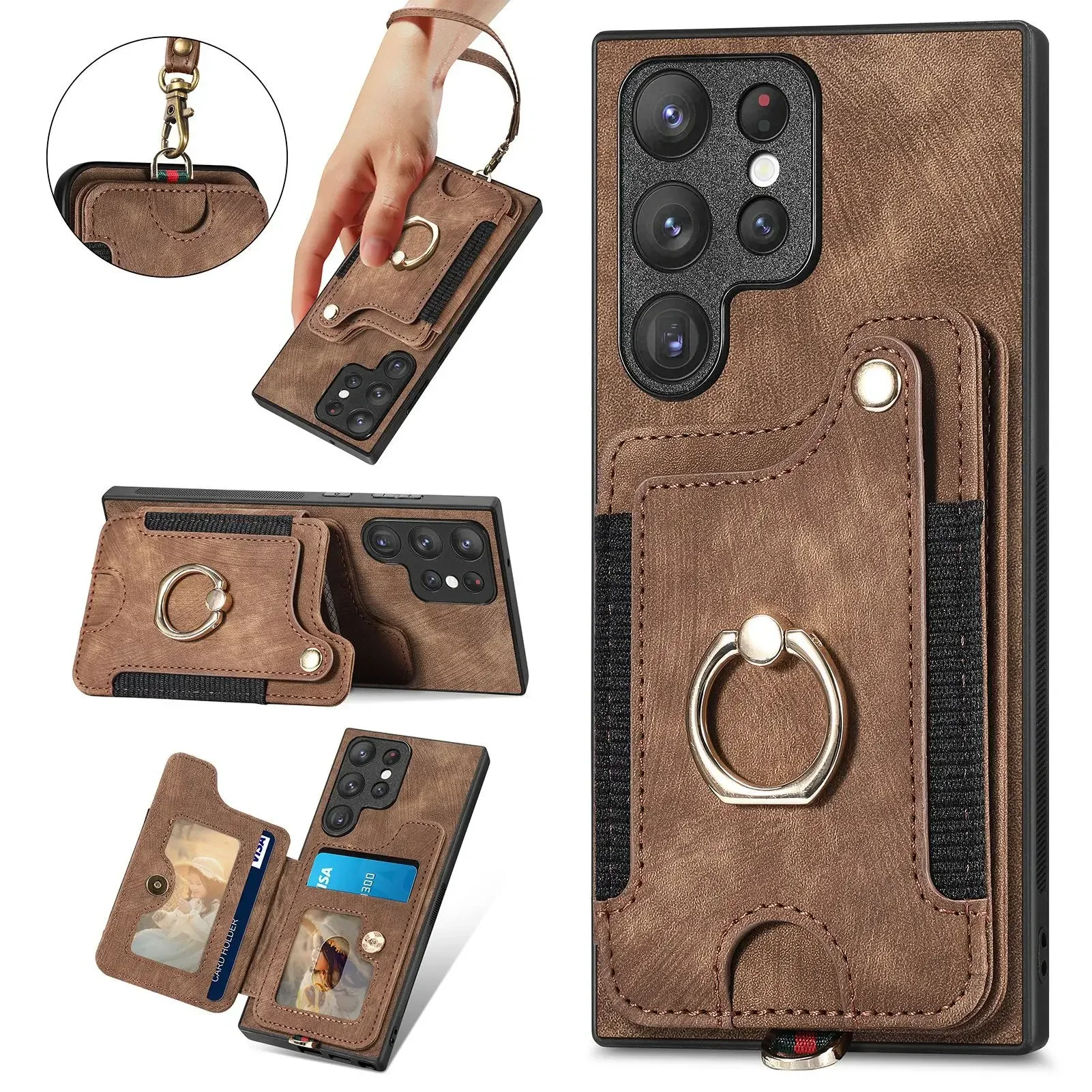 Multi-Functional Ring Holder Phone Case with Wallet Card Slot