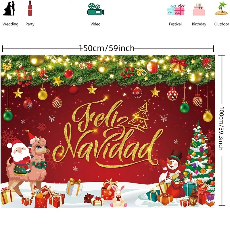 Festive Feliz Navidad Christmas Party Backdrop and Decorations - Spanish Holiday Celebration Supplies