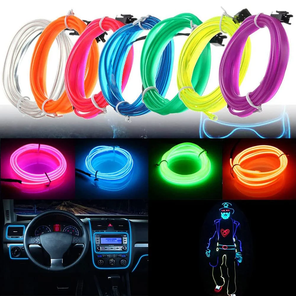 Luyoo 5IN1 neonové LED auto vnitřní okolní lehký USB cigareta EL kabeláž pružné LED svléknout se atmosféra dekorační lampa pro auto