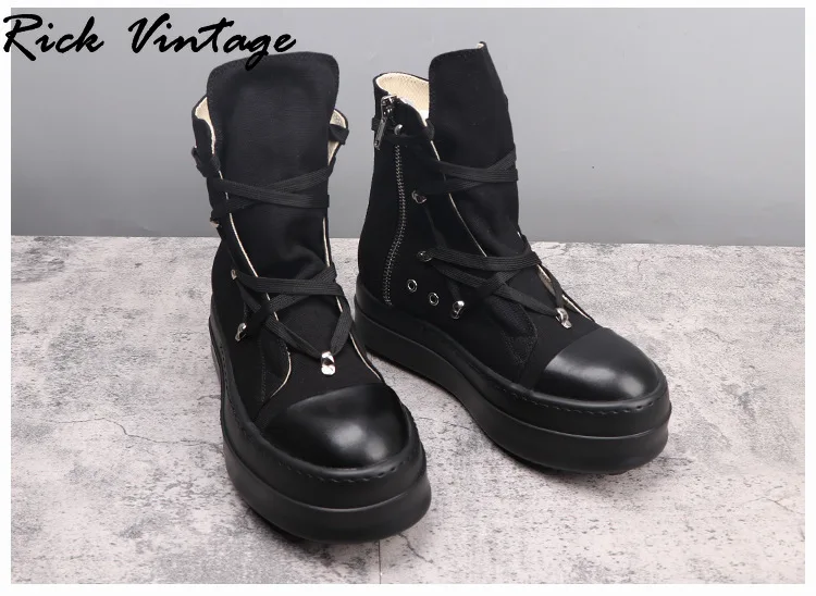 Ro Pentagram Sneakers Men Thick Punk Ankle Boots Neutral Shoes Lace-up Black Mixed Color Street Height Increasing Women Shoes