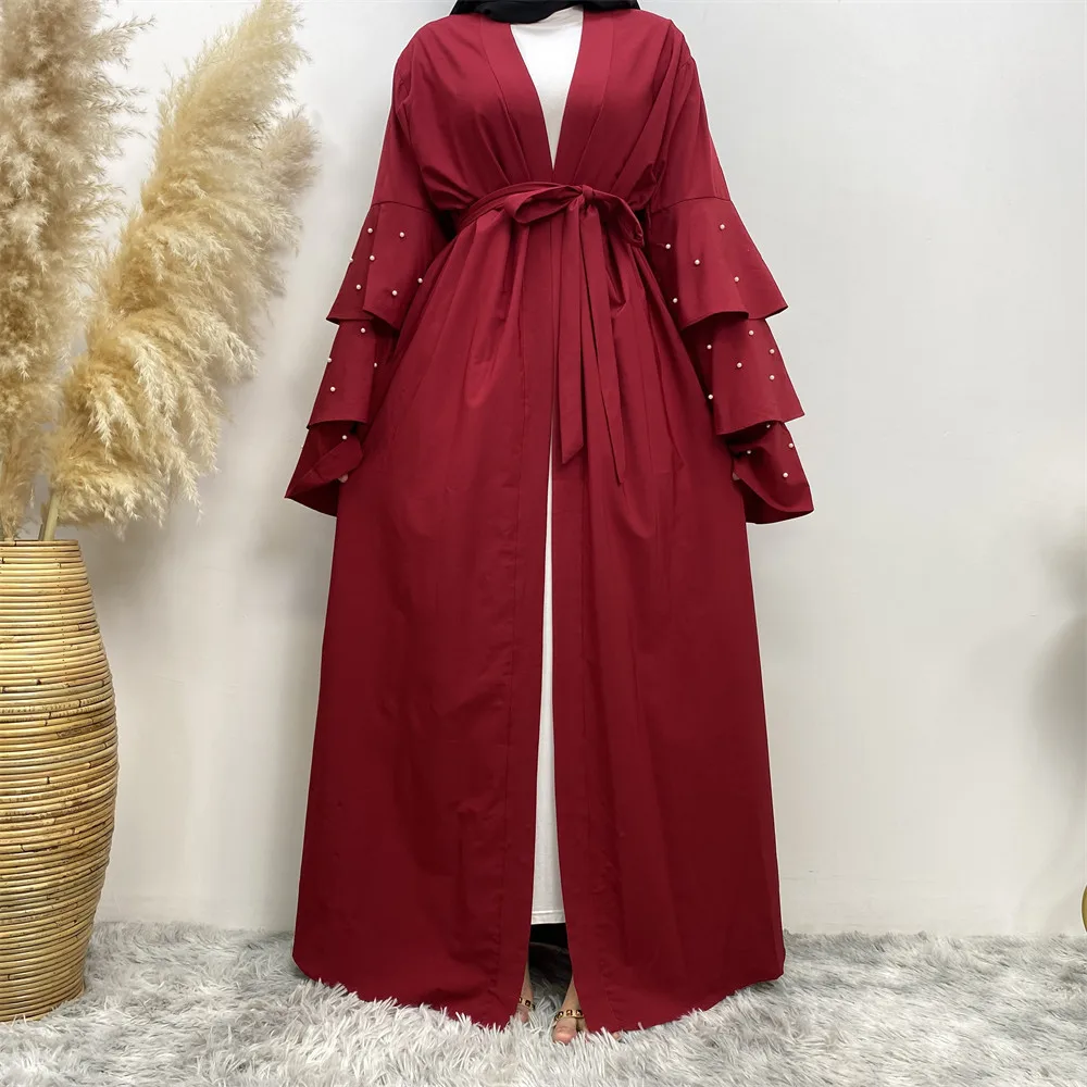 

2023 Eid Ramadan Open Abaya Beads Ruffles Sleeve Muslim Women Dubai Dress Turkey Kaftan Islam Kimono Cardigan Gown Jalabiya Robe