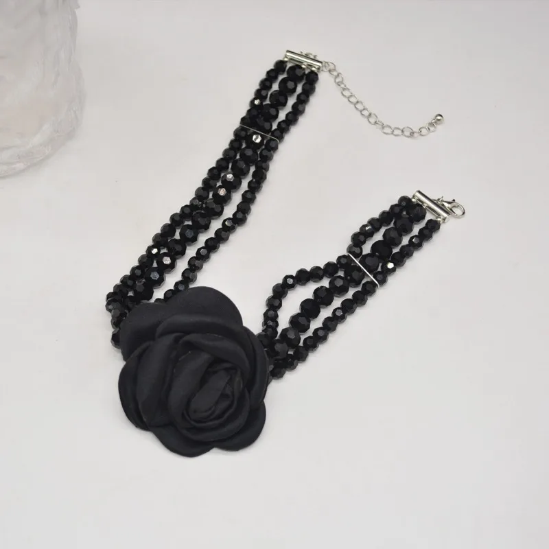 White Velvet Flower Women Necklace Fashion Crystal Multi-layer Luxury Wedding Banquet Clavicle Chain For Ladies Fashion Jewelry