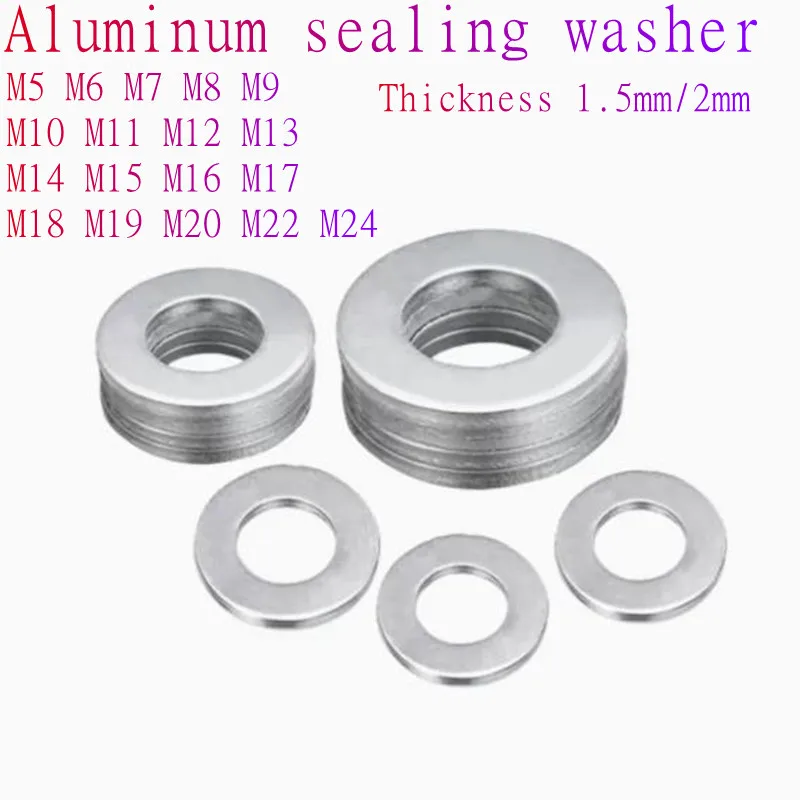 M6 M7 M8 M9 M10 M11 to M24 Aluminum Flat Sump Plug Oil Seal Fittings Washer Ring Gasket thickness 1.5mm/2mm 20pcs/lot