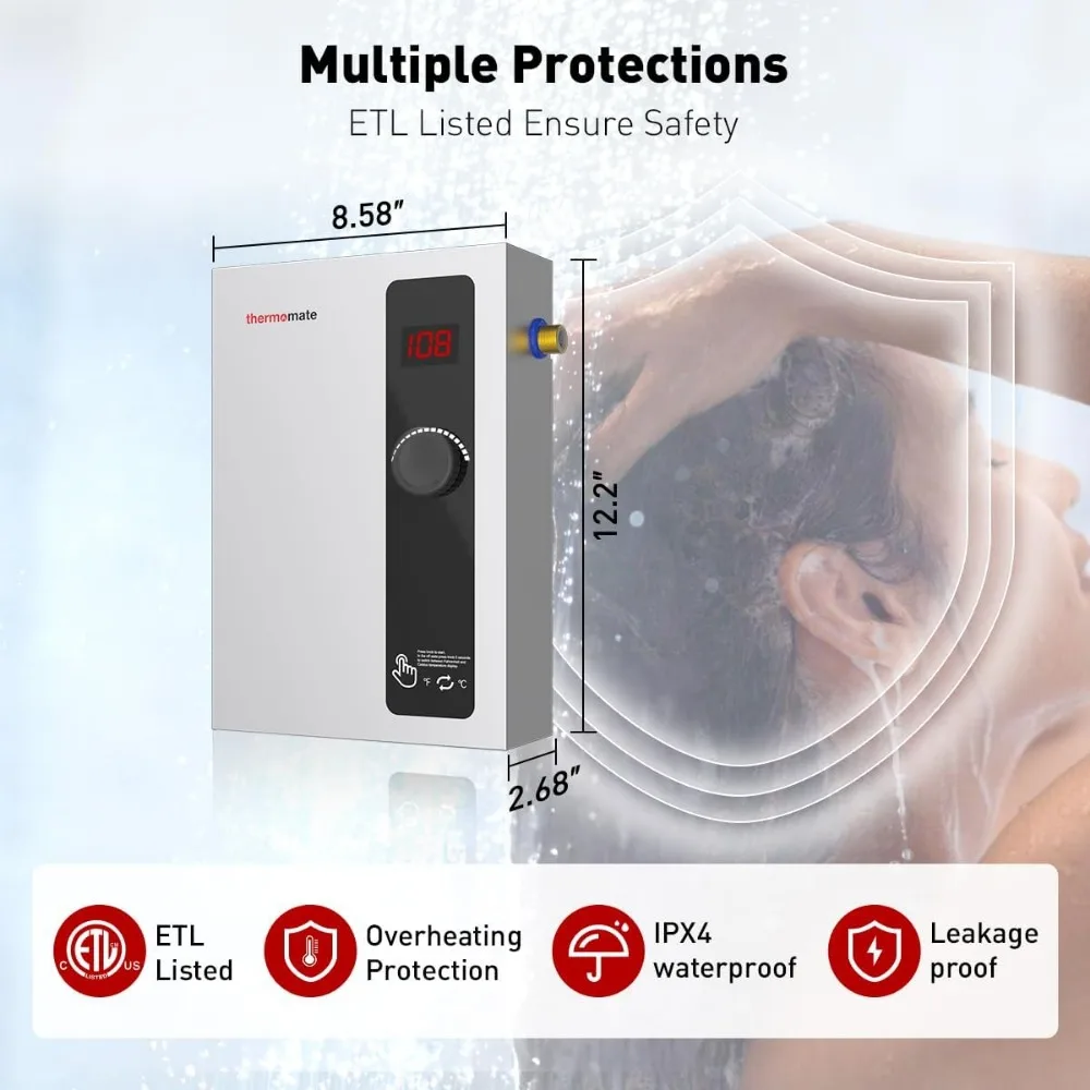 Tankless Water Heater Electric, 8kW at 240 Volt, On Demand Instant Hot Water Heater for Point of Use, Self-Modulating Save
