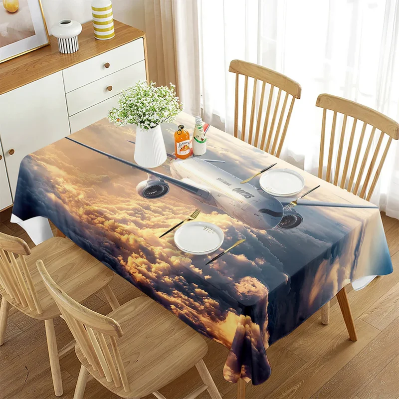 

Airplane Rectangle Tablecloth Sky Natural Landscape To Decor Tablecloth for Kitchen Dining Room Get Together Picnic Mat Decor