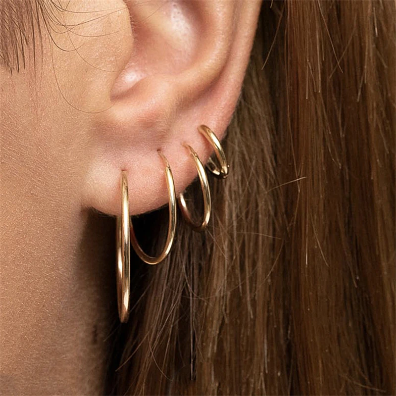14K Gold Filled Hoops Earrings 7 Size Circle Jewelry Minimalism Brincos Vintage Pendiente Oorbellen Boho Hypoallergenic Earrings 2