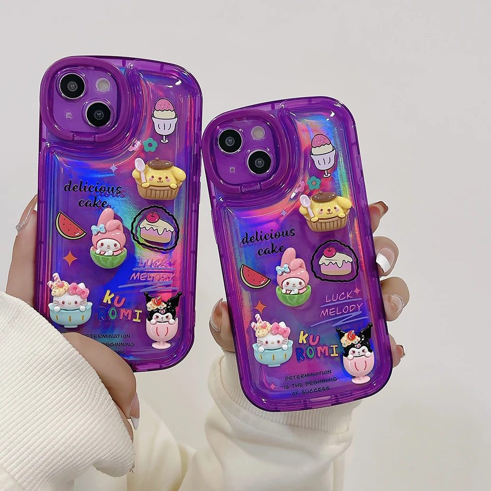 3D Hello Kitty Kuromi Charm Stand Mirror Case Cover for iPhone 14