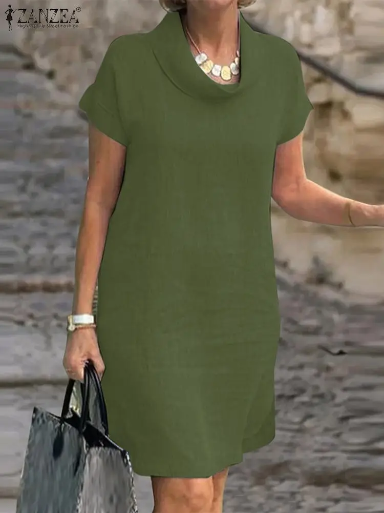 

ZANZEA 2024 Summer Short Sleeve Elegant Work Knee-length Dress Women Fashion Party Sundress Robe Femme Loose Vestido Kaftan