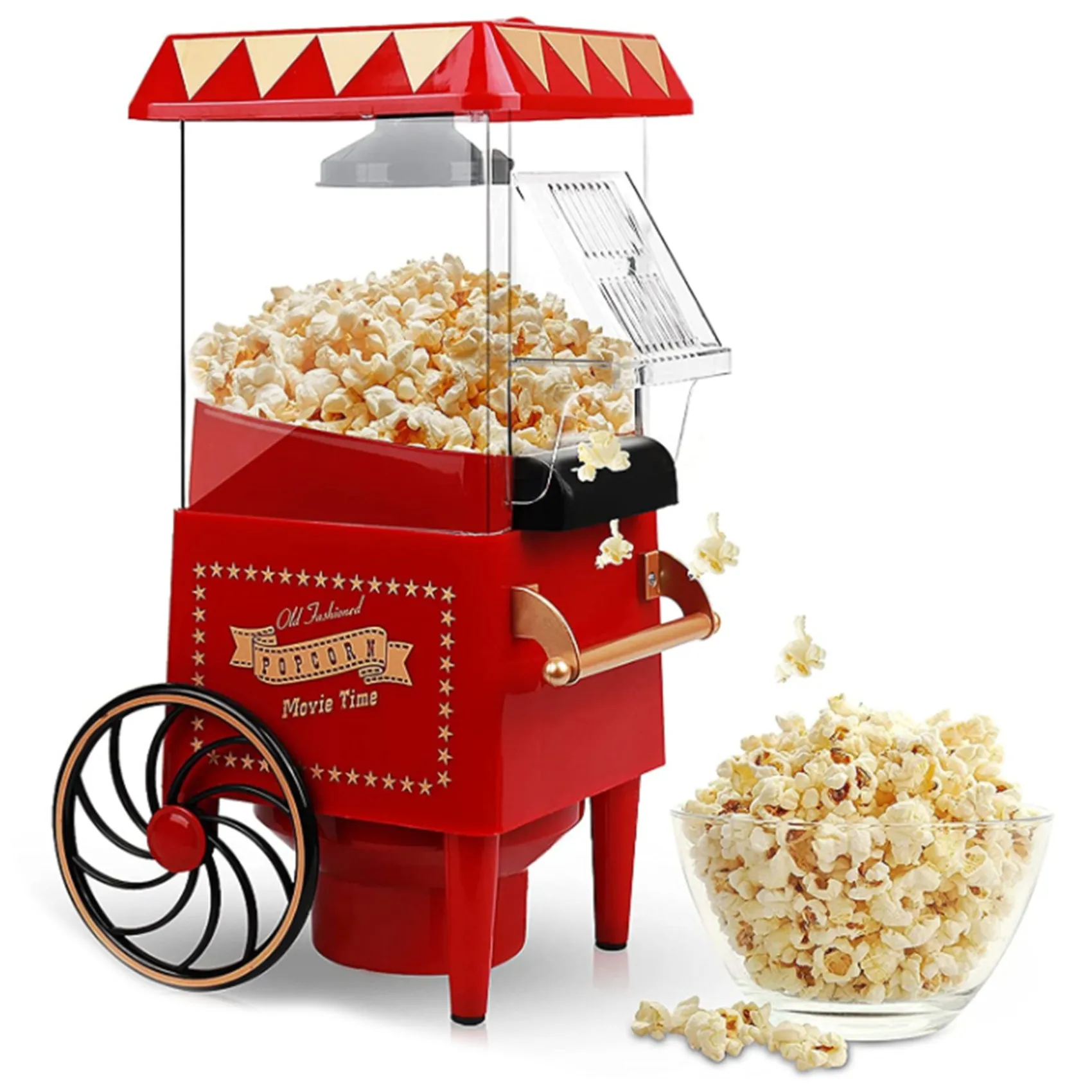 Popcorn Maker,Hot Air Popcorn Machine Vintage Tabletop Electric Popcorn Popper, Healthy and Quick Snack for Home EU Plug