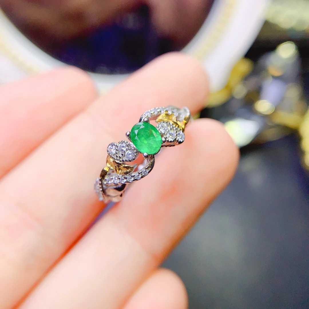 

FS 4*5 Natural Emerald Fashion Ring for Women S925 Sterling Silver Fine Party Charm Weddings Jewelry Trendsetter New
