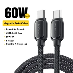 Essager 100W Magnetic Retractable USB - C Fast Charging Data Cable - 1m (60W Black)