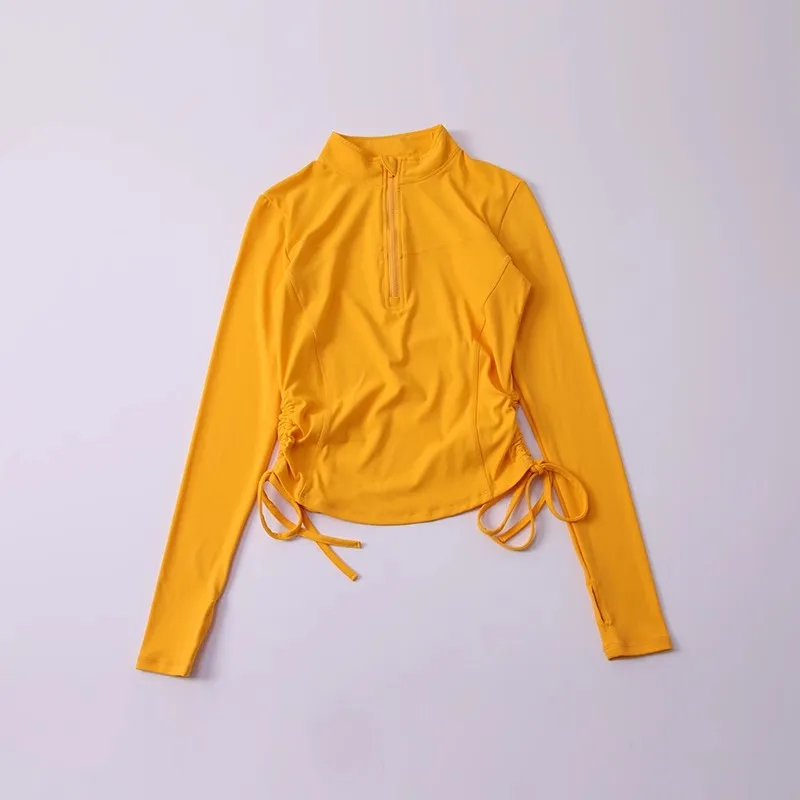 

Bright Ginger Yellow Outer Wear Yoga Coat Women Autumn Half Zipper Running Sport Top Slim Non-slip Long Sleeve Fitness Clothes