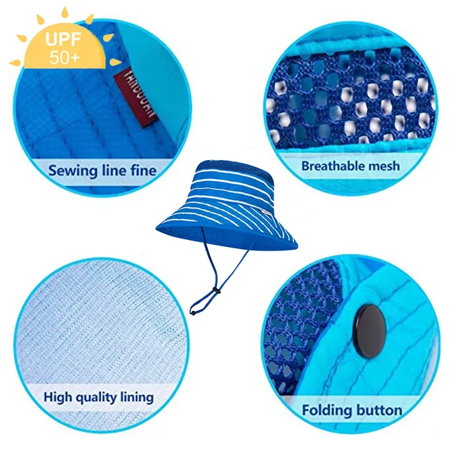 Adjustable Kids Play Hats Toddlers Sun Hat UPF50+Bucket Stay-on Chin-Strap Outdoor Beach Play Sun Protection Cap for Ages 2~12 5