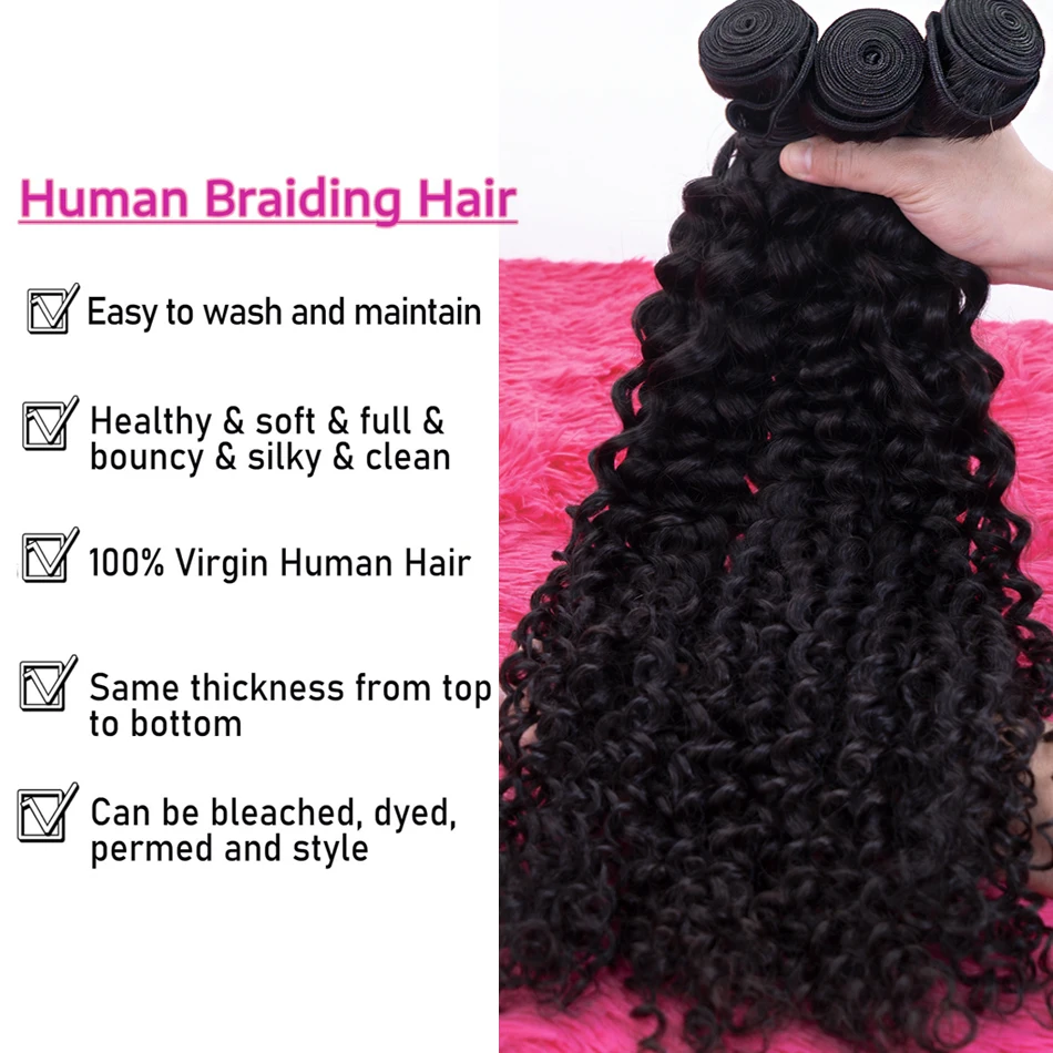 Curly Human Hair Bundles Hair Extensions For Women Natural Black Solid Color Raw Brazilian Braiding Deep Wave 100% Human