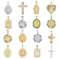 3pcs/Lot Religious Cross Jesus Goddess Copper Cubic Zircon Pendant The Female Lady Virgin Mary Charms Necklace Earring Making 1