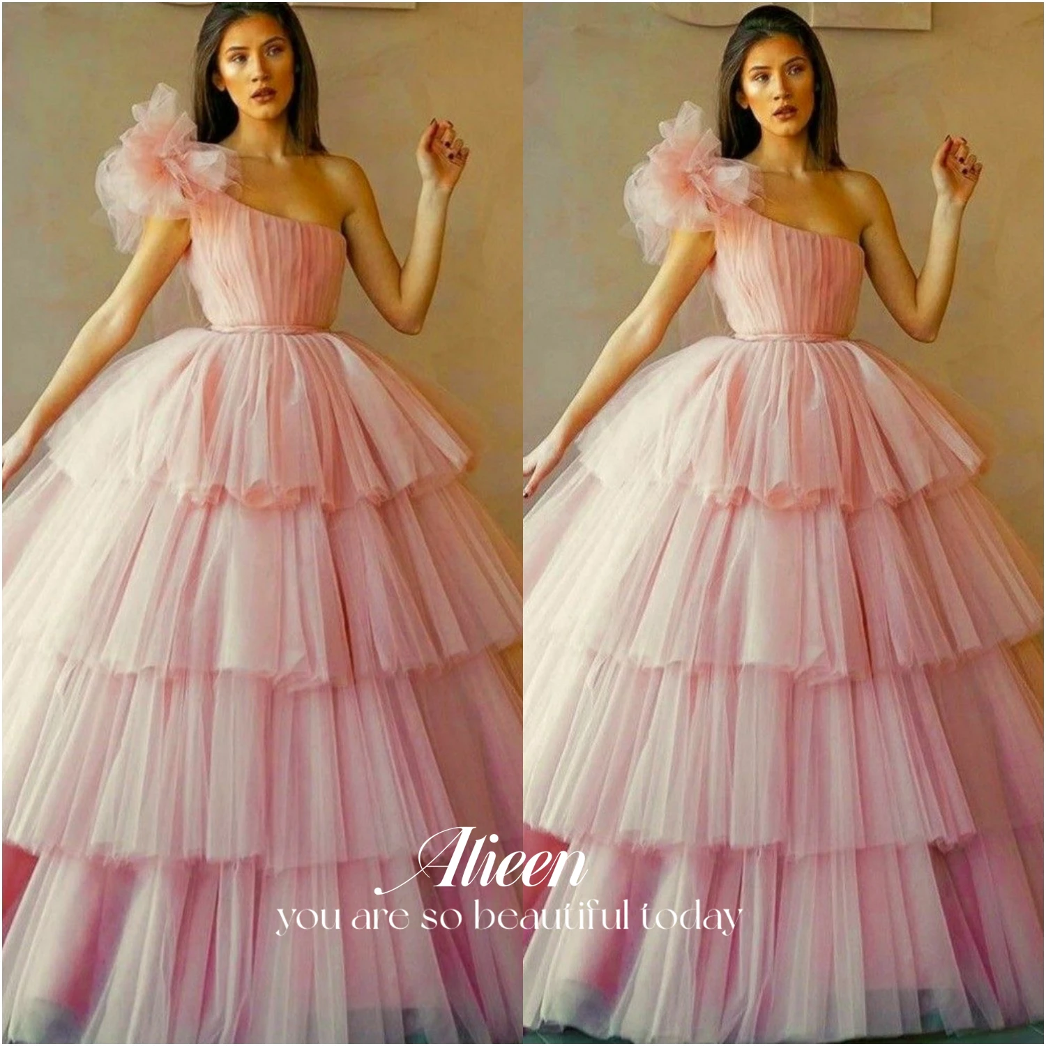 Aileen Coming of Age Ceremony Bride Dresses for Prom One Shoulder Sleeve Long Wedding Party Dress