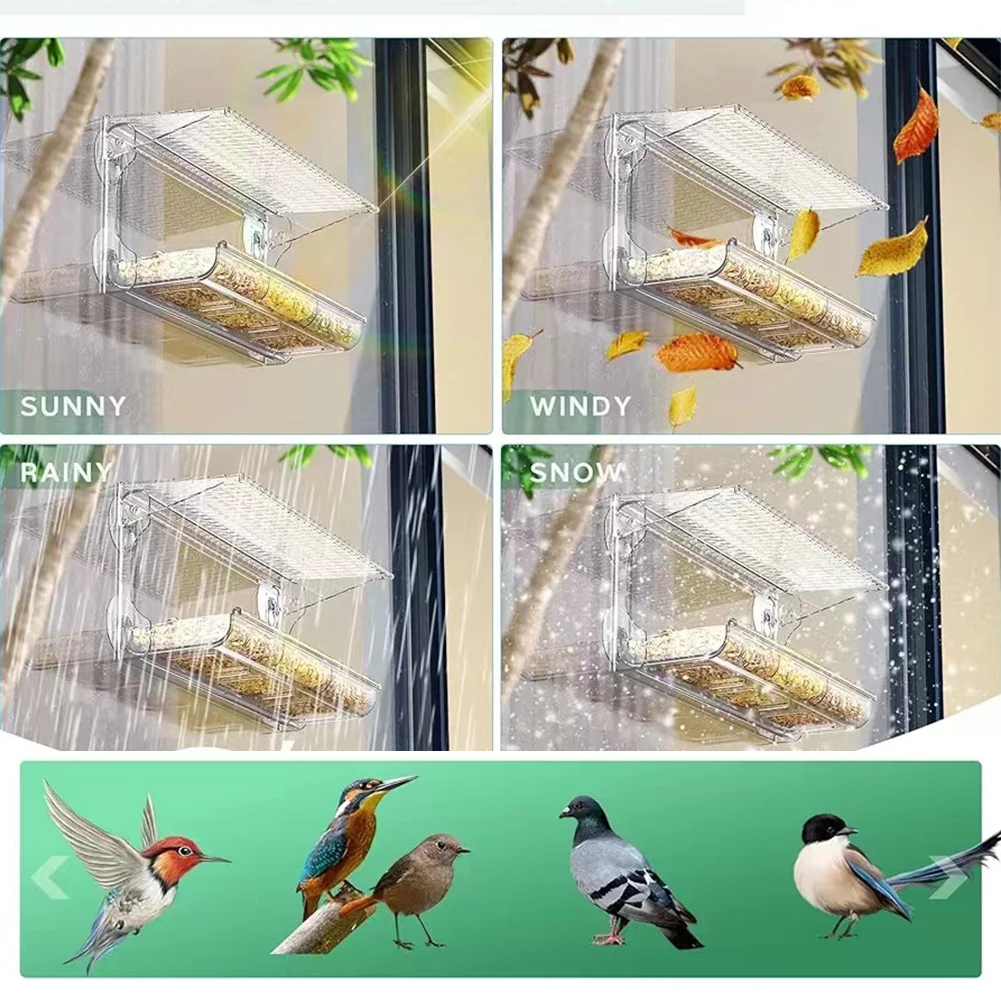 Transparent Bird Feeder with Strong Suction Cups Hanging Bird Feeder Acrylic Hanging Birdhouse Feeder for Outside Garden Yard