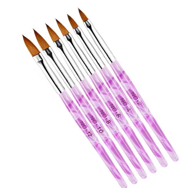 

6Pcs/Set Acrylic Nail Brush UV Gel Builder Painting Drawing Brushes Pen Handle Crystal Carved Pen Manicure Nail Art Tools U-1