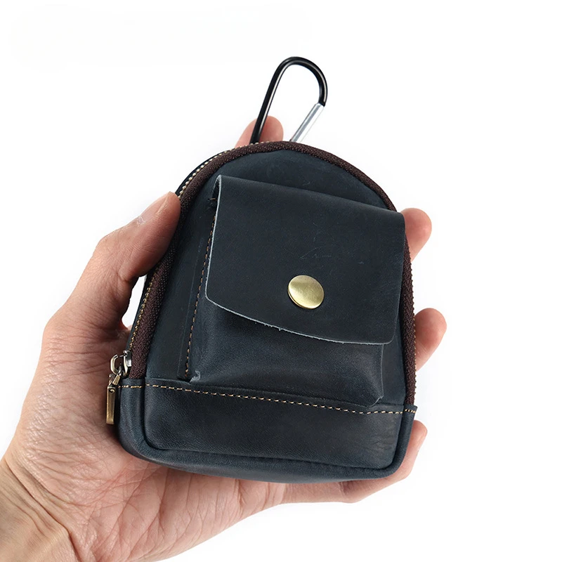 2024 New Cowhide Outdoor Waist Hanging Wallet Portable Small Hanging Bag Men's Genuine Leather Retro Zero Wallet
