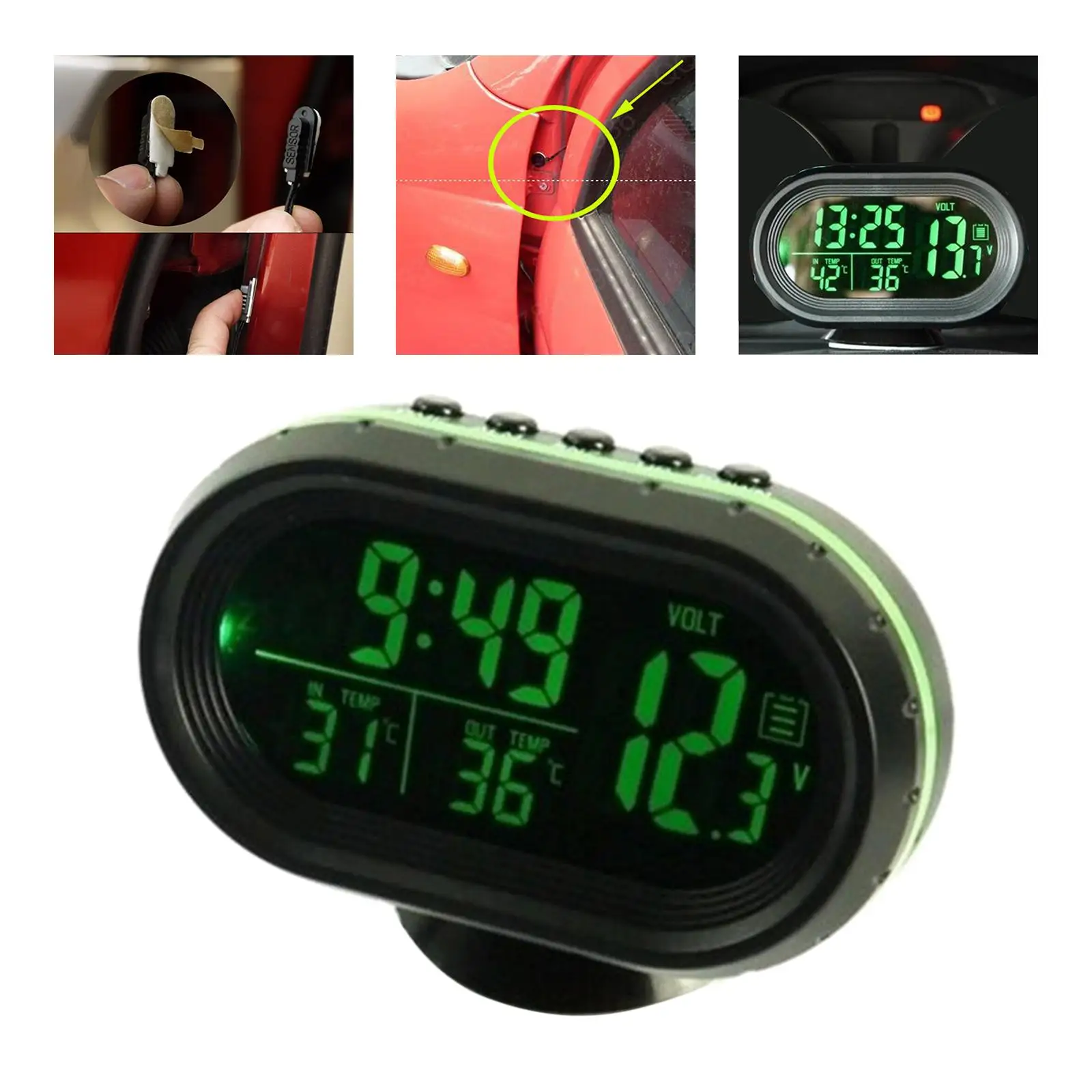 Car Digital Clock Voltmeter Led Backlight Voltage Tester Dual