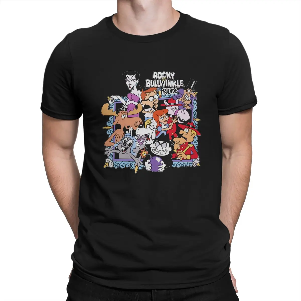 

Jay Ward Cartoons Men's T Shirts Rocky And Bullwinkle With Friends Cool Tees Short Sleeve O Neck T-Shirt Cotton Idea Clothes