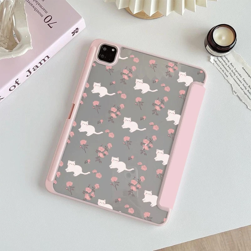 Pink Floral Cat iPad Case