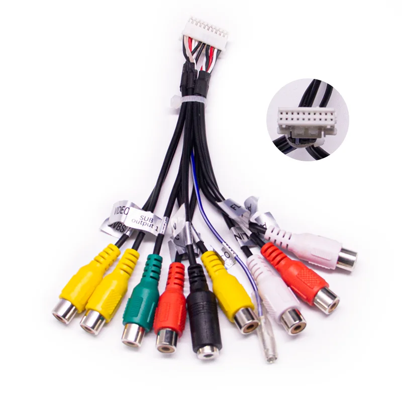20 Pin Car Radio RCA SUB Woofer AUX Audio Out Camera Video Wire Cable