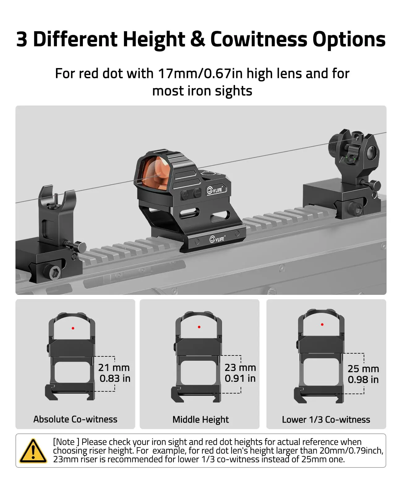 Red dot laser sight red dot riser mount for RMR RMS RMSC footprint cut reflex sight optic riser plate for Picatinny Rail 21MM 23MM 25MM