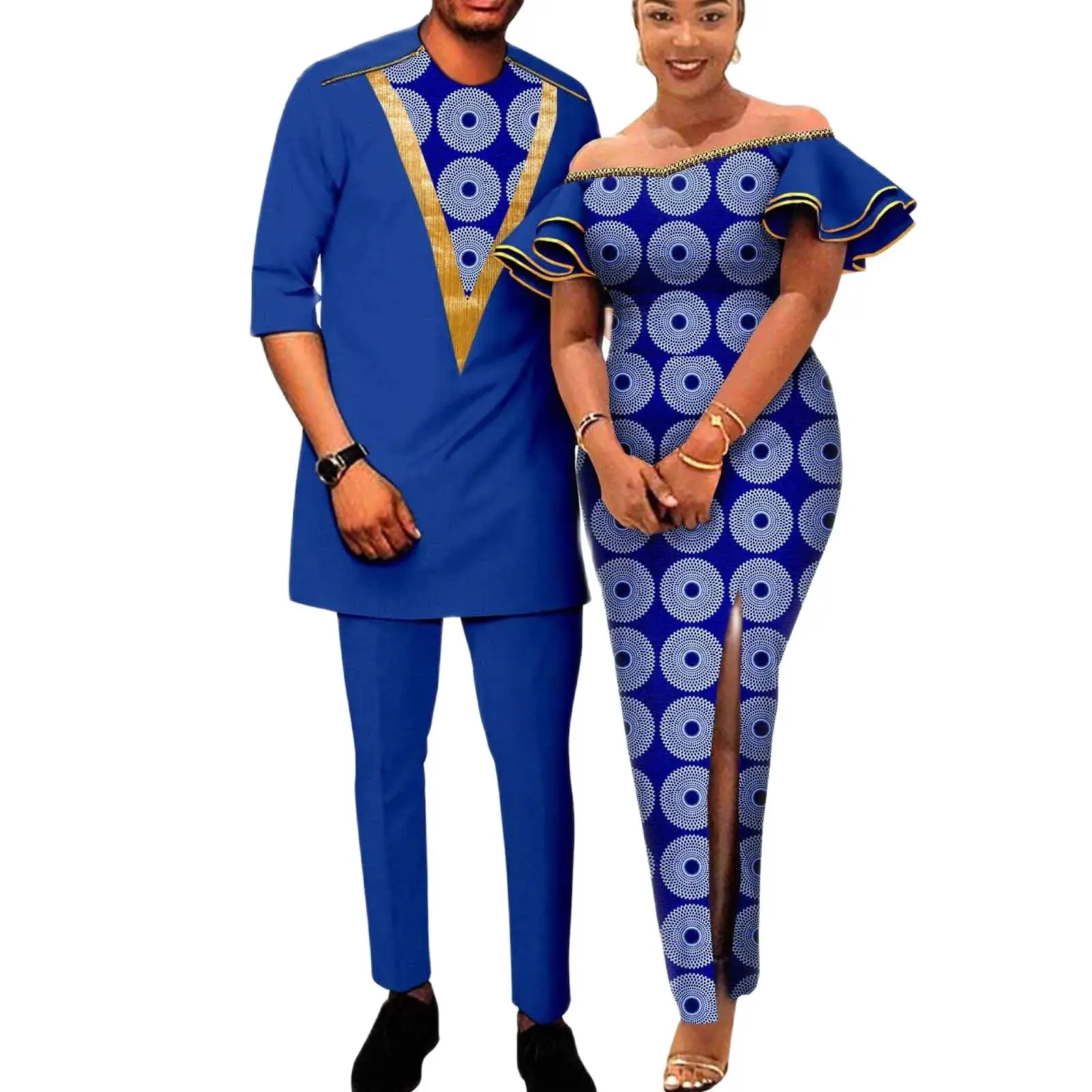 Kaftan Elegant African Men Brand Suit Matching Couple Outfits