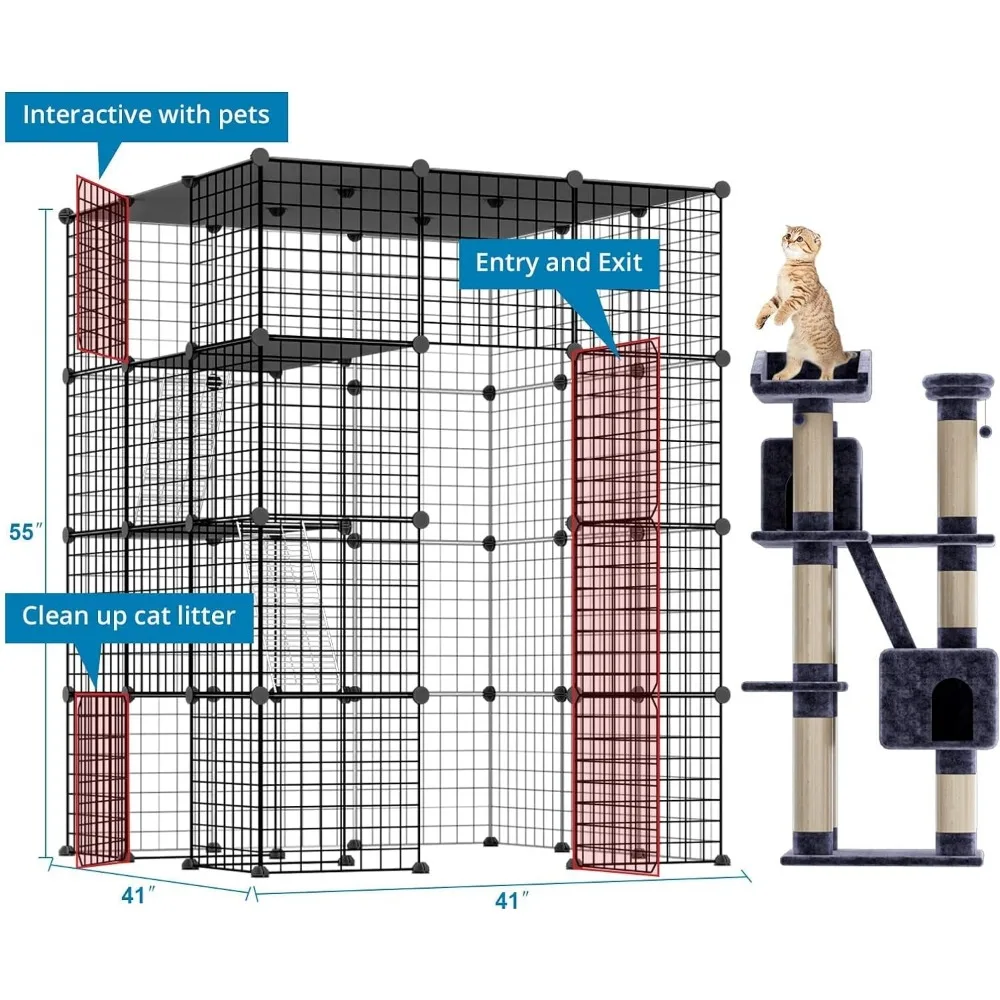 Large Cat Cage,Cat Enclosures Indoor with Balcony,DI YCat Playpen Detachable Metal Wire Kennels Crate Large Exercise Place Ideal