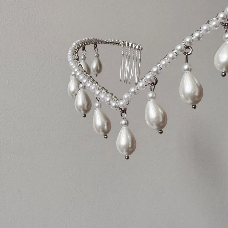 أزياء الزفاف الزفاف على شكل حرف V عقال إكسسوارات الشعر للنساء اللؤلؤ والمجوهرات خوذة حزب الاحتفال رباط شعر تيارا