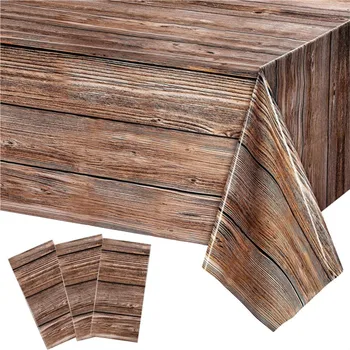 3pcs Brown Wood Grain Tablecloths Rustic Rectangle Plastic Table Covers Farmhouse Table Cloth Decor For Birthday Wedding Party 1