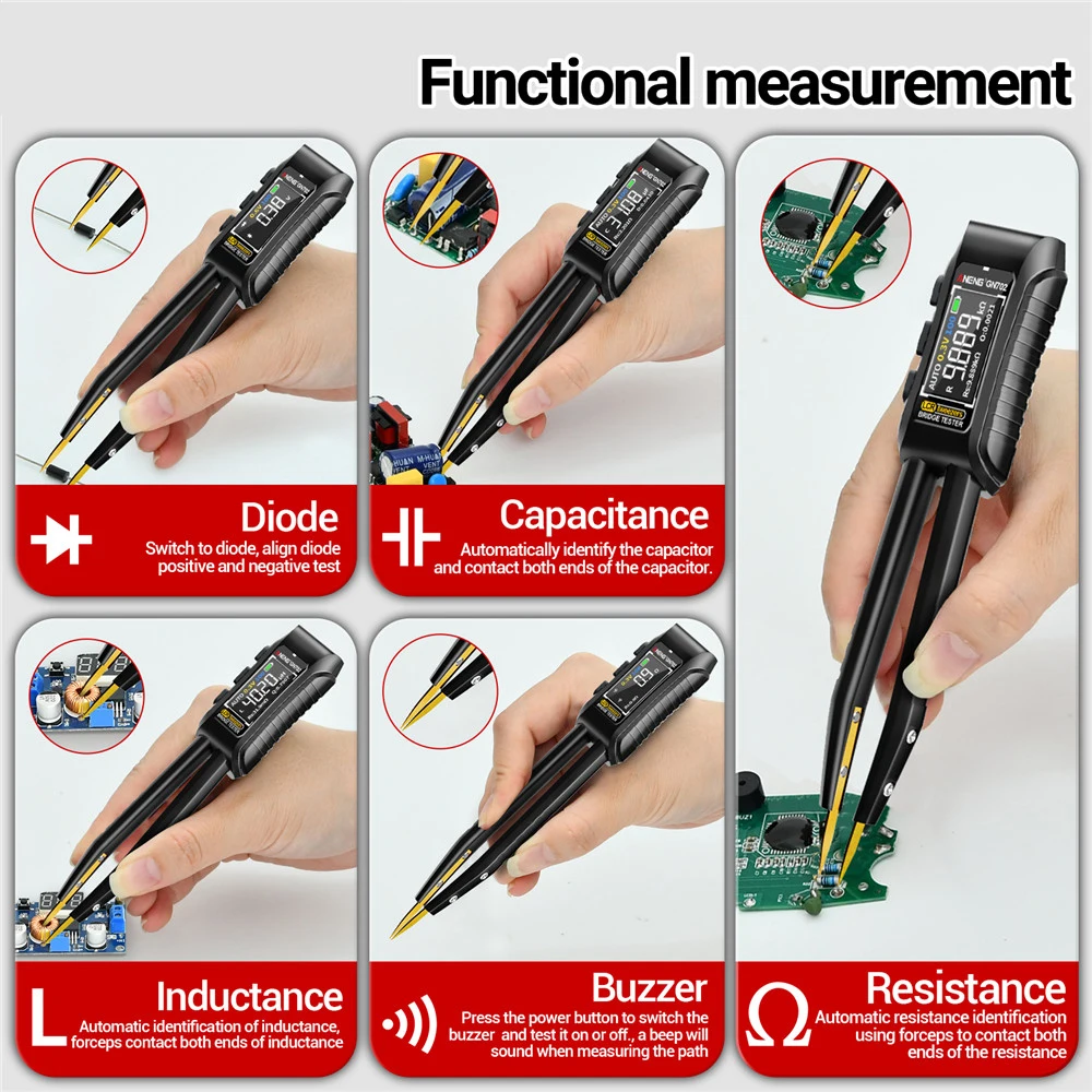 Digital Smart Tweezer LCR SMD ESR Tester Meter Resistance Capacitance Inductance Continuity Diode Test Measurement Tools