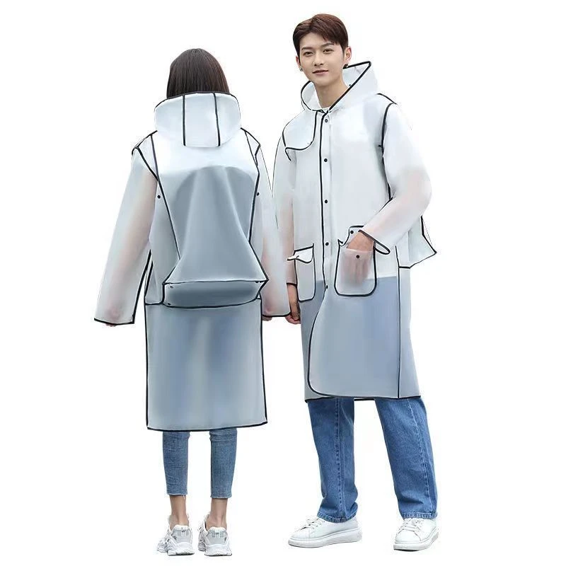 Waterproof Transparent Eva Long Ladies Raincoats Women Men Fashion Rain Coat Jackets Hooded With Schoolbag space