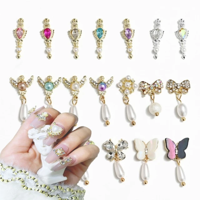 10pcs-Heart Jewelry Nail Dangle Charms Angel With Pearls+Rhinestones Decors  For Acrylic Nails 18 Design Manicure Decorations #F2