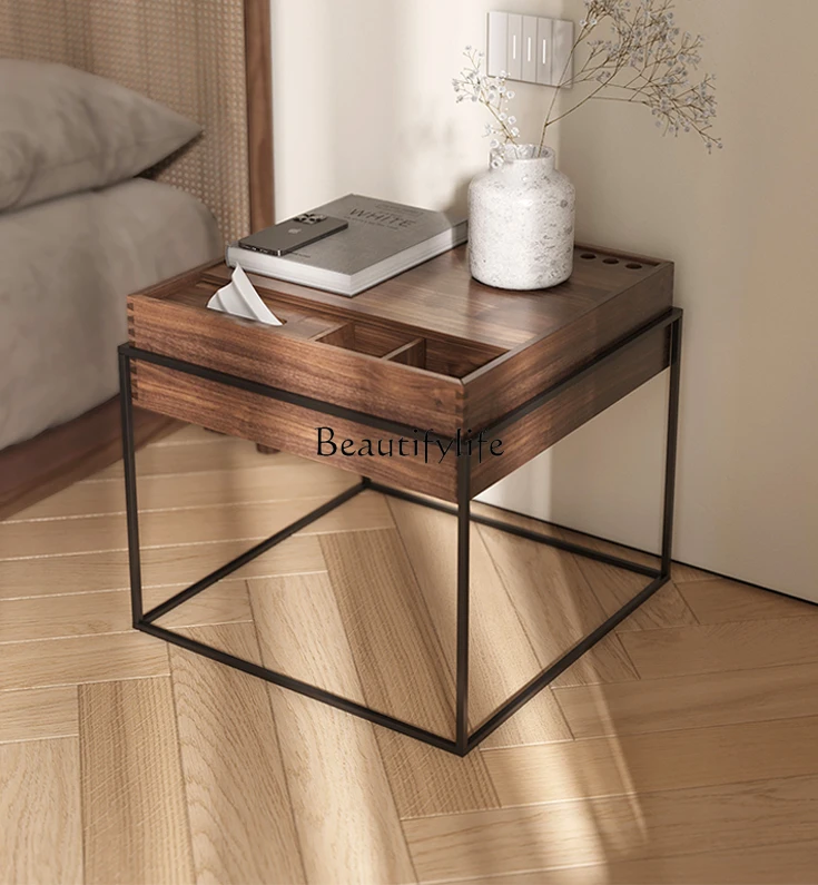 

Black Walnut Solid Wood Bedside Cabinet Nordic Modern Minimalist White Oak
