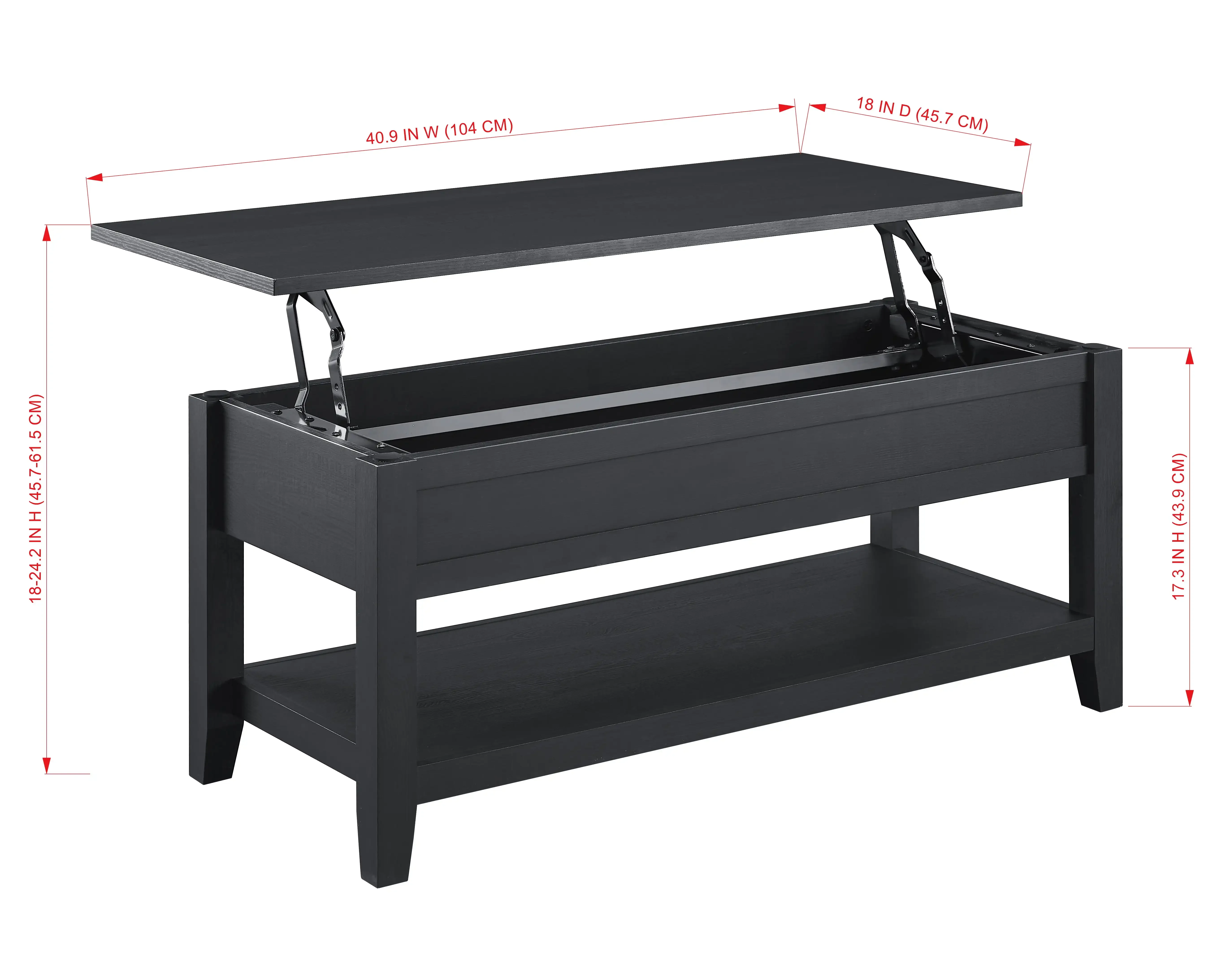 Lift Top Coffee Table with Storage Shelf, Black wood finish 5