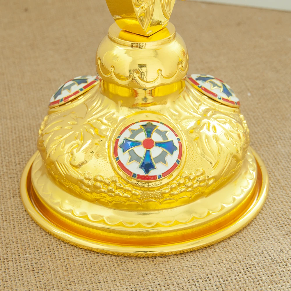 HTISOK Russisches orthodoxes Kreuz Jesus Kruzifix Vergoldete Zinklegierung Kirche Stehendes Kreuz Kirchendekoration Religiöse Rituale – Detail 3