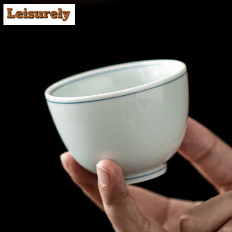 100ml Green Glaze Hand-painted Double Line Open Mouth Teacup Retro Tea Bowl Mug Tea-tasting Meditation Cup Jianzhan Master Cups