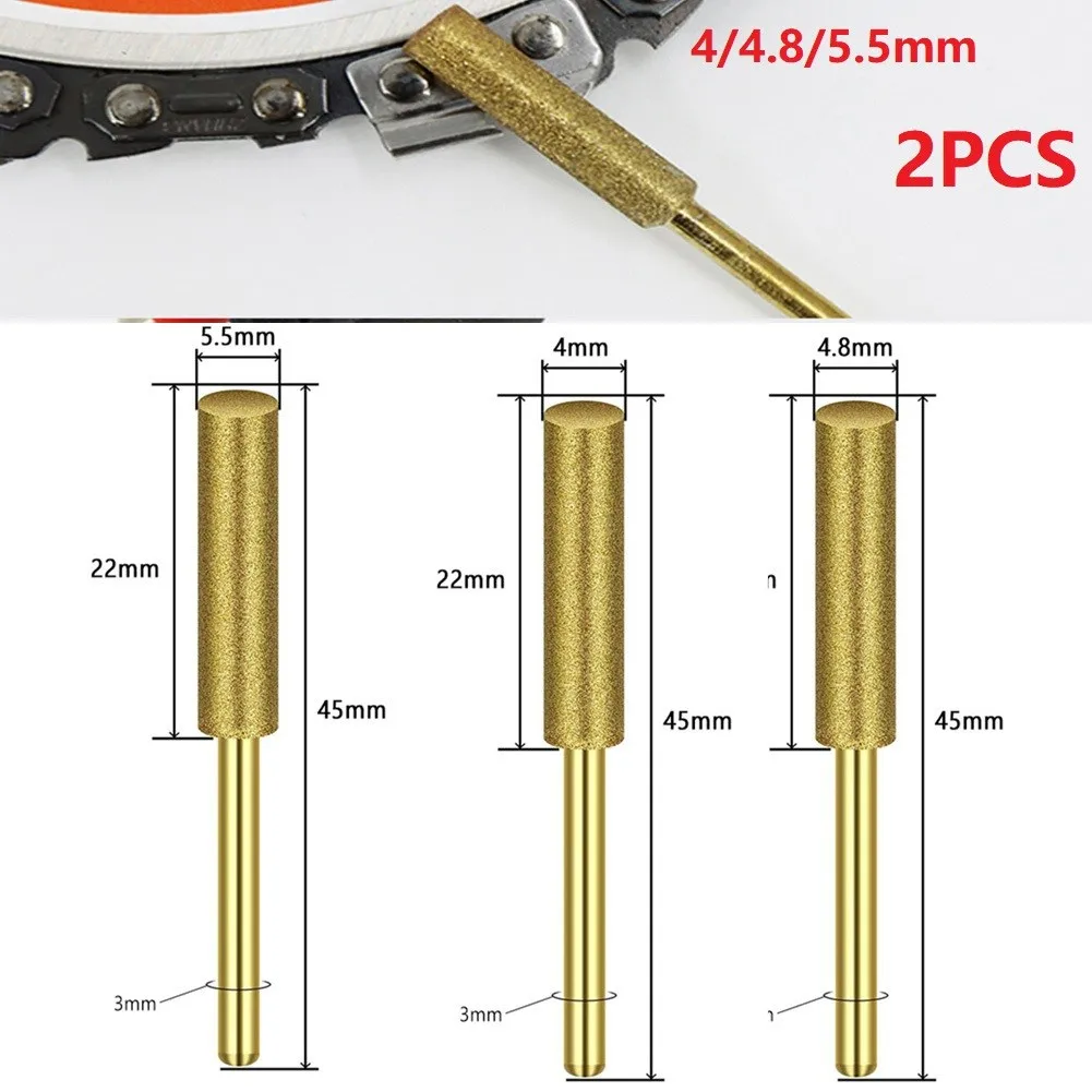 

2 PCS Diamond Coated Cylindrical Burr Set 4/4.8/5.5mm Chainsaw Sharpener Stone File Chain Saw Carving Abrasive Grinding Tools