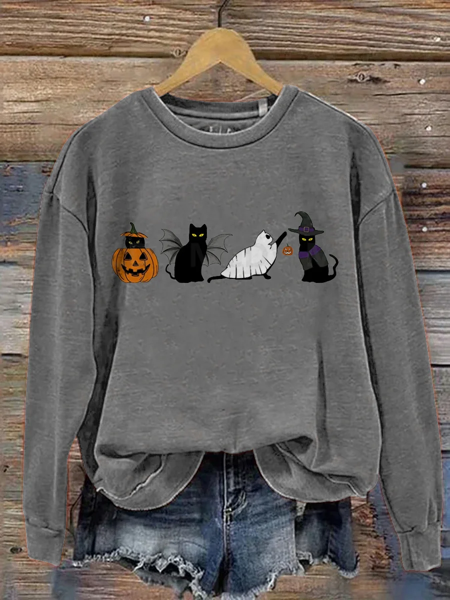 Halloween Ghost Cat Halloween Ghost Cat Print Casual Sweatshirt 3D Printed Women Casual Pullover