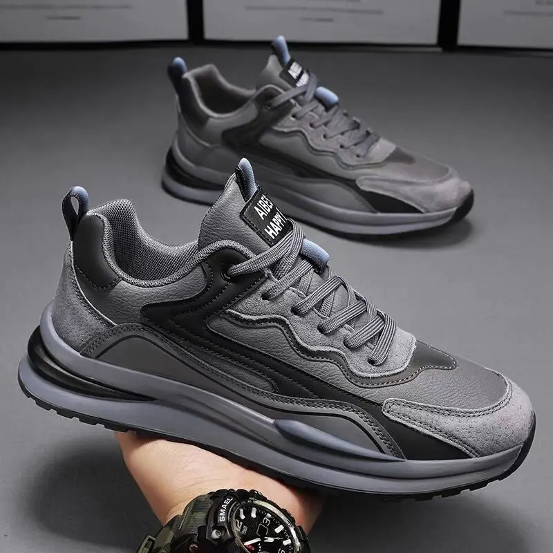 

Men's Shoes Summer Breathable Leather Sports Shoes Korean Edition Versatile Thick Sole Casual Dad Trendy Shoes