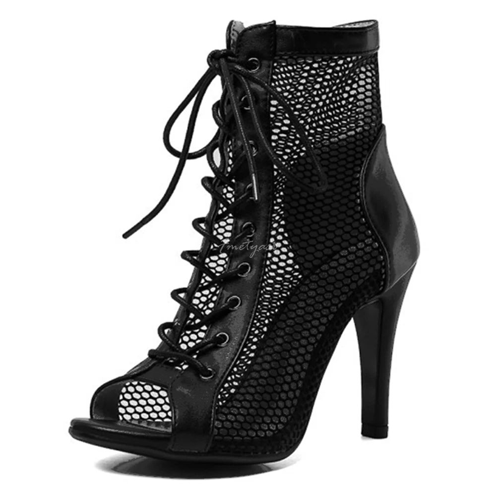 

Women Dance Shoes High Heels Large Mesh Boots Peep Toe 9.5CM Thin Heels For Women's Dancing shoes Ballroom Jazz Stilettos