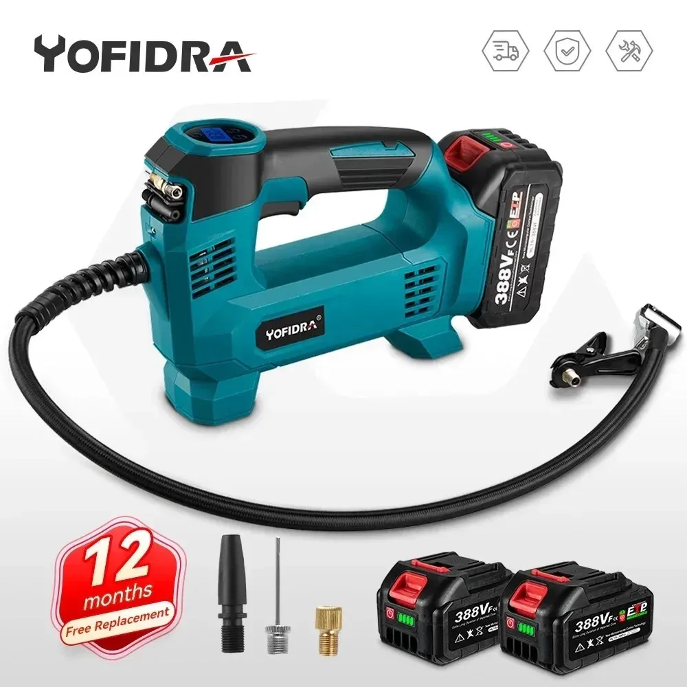 Yofidra-Pompe à air électrique avec affichage LED, sans fil, aste, voiture, gonfleur électrique, outil pneumatique pour Makita, batterie 18V