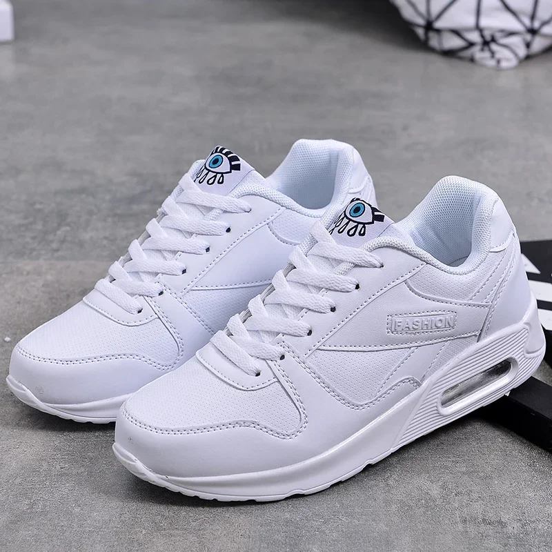 Fashion White Women Sneakers Air Cushion Sports Shoes PU Leather Shoes Black Pink Outdoor Walking Jogging Shoes Female Trainers