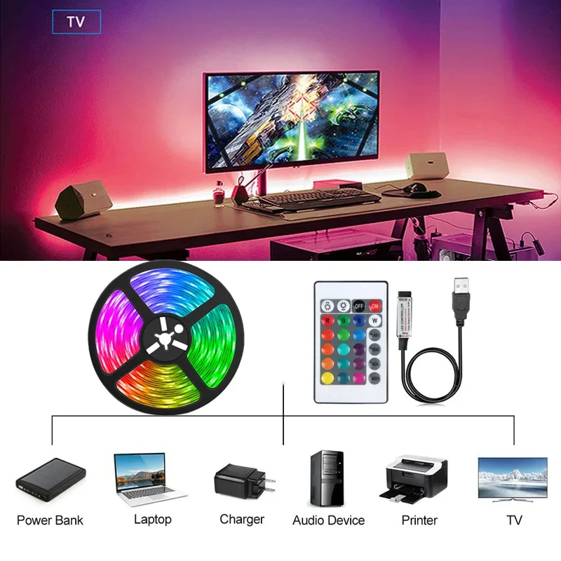 Led Strip Light 15 Meters Led Lights Room Decor 5050 5 Volt Rgb Ribbon Usb Led Tape Colorful Children Into The Room 4