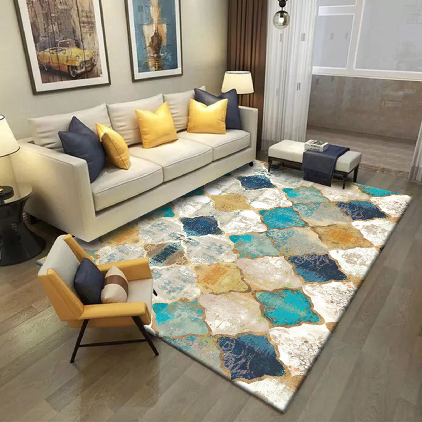 

1pc Geometric Printed Moroccan Carpet, Youth Bedroom Decoration, Living Room Non-slip Bath Mat, Door Mat, Home Decoration Carpet