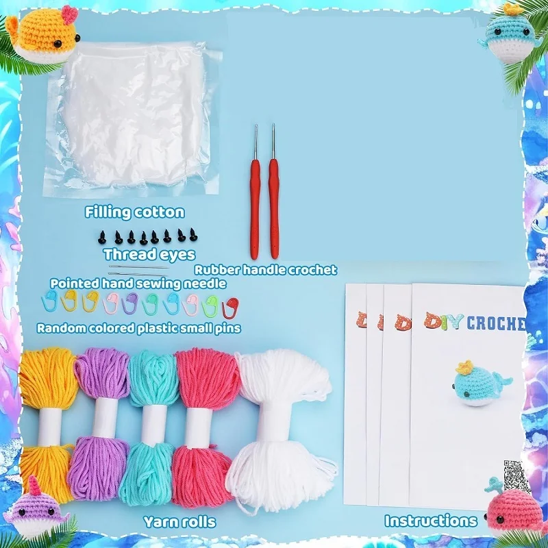 Whale Crochet Kit Beginner Crochet Kit Starter Stitch Marker Complete Set 2/3/4Pcs crochet kit