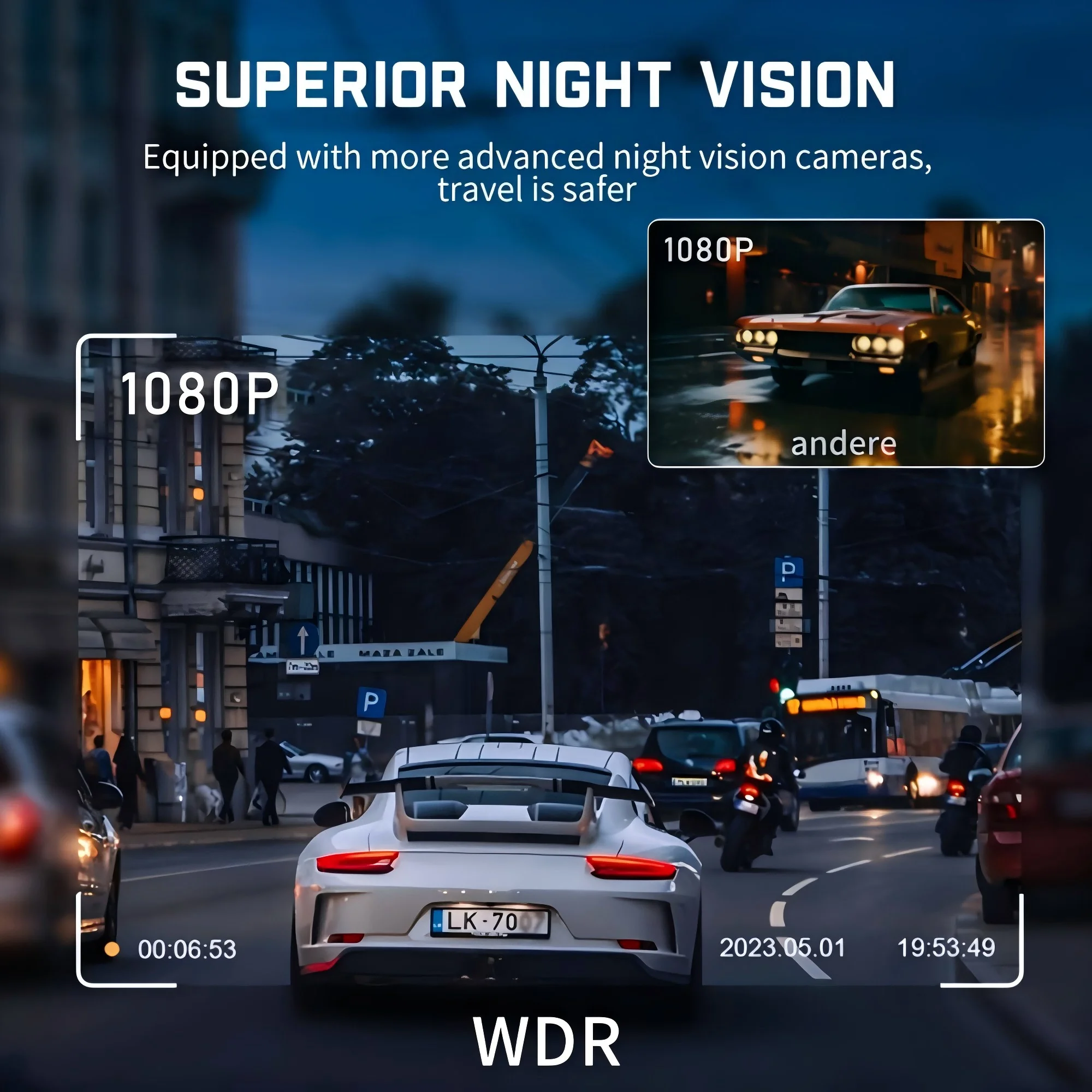 Black 4 Channel Car Dash Cam WiFi FHD 1080P Driving Camera